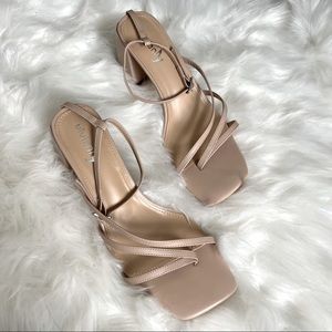 BRAND NEW IN BOX size 10 nude strappy square toe block heels